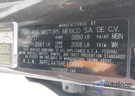 2017 Kia Forte Lx из США, поврежденный, VIN 3KPFL4A76HE114849